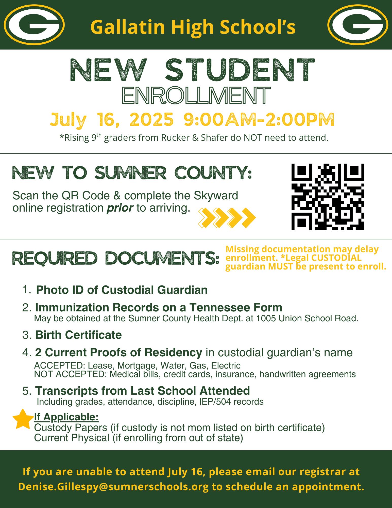 GHS New Student Registration Flyer 