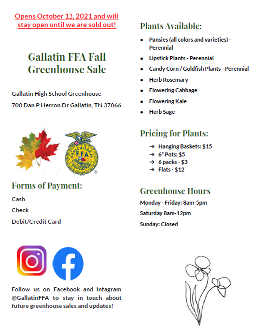 Fall Greenhouse sale